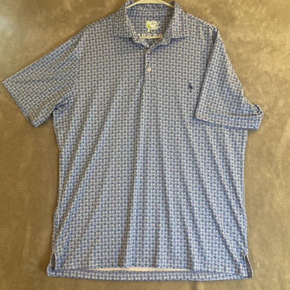 Tailor Byrd | Golf Shirt | Badminton Print Men's Sz XL , Blue, White SPF 30 Cool